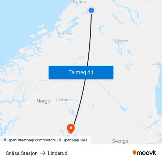 Snåsa Stasjon to Linderud map