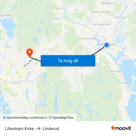 Lillestrøm Kirke to Linderud map