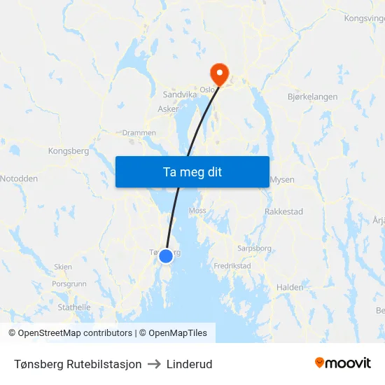 Tønsberg Rutebilstasjon to Linderud map