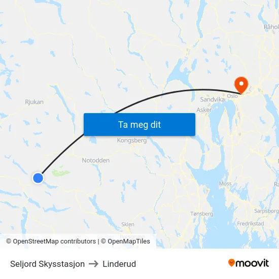 Seljord Skysstasjon to Linderud map