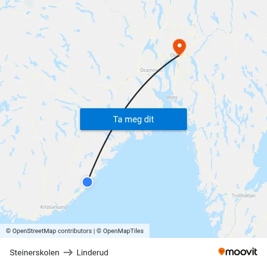 Steinerskolen to Linderud map