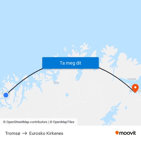 Tromsø to Eurosko Kirkenes map