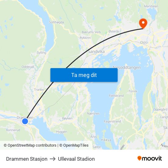 Drammen Stasjon to Ullevaal Stadion map