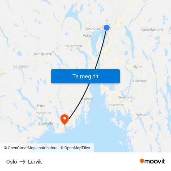 Oslo to Larvik map