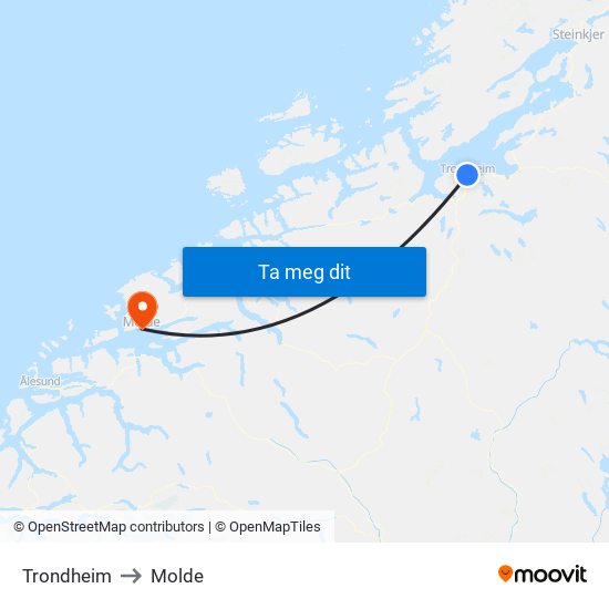 Trondheim to Molde map