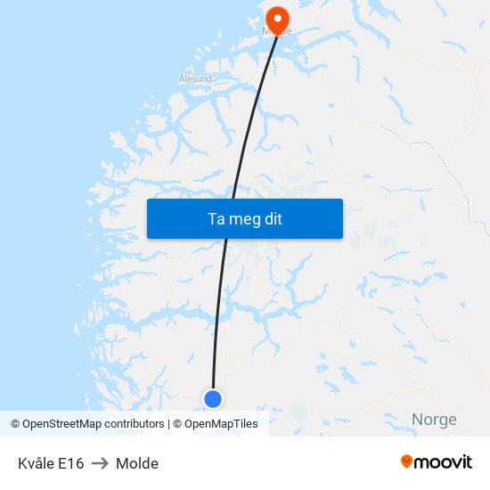 Kvåle E16 to Molde map