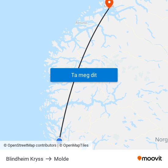 Blindheim Kryss to Molde map