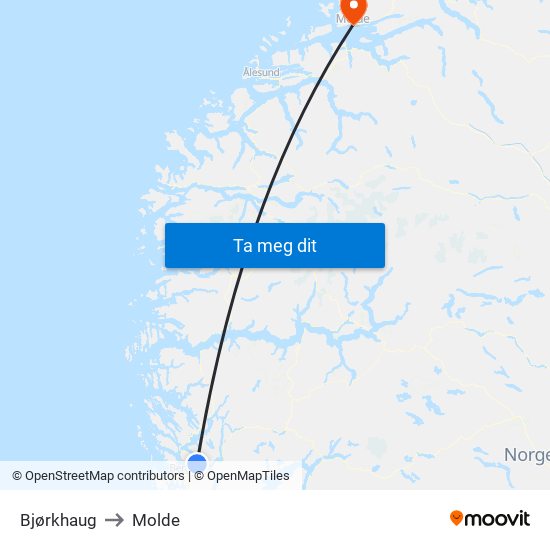 Bjørkhaug to Molde map