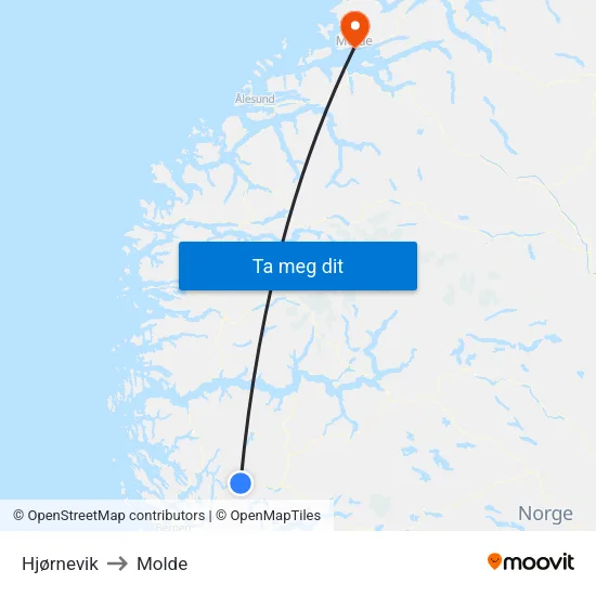Hjørnevik to Molde map