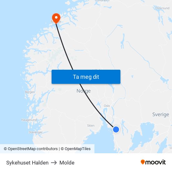 Sykehuset Halden to Molde map