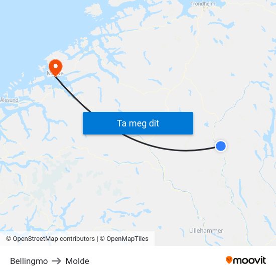 Bellingmo to Molde map