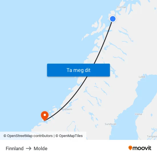 Finnland to Molde map
