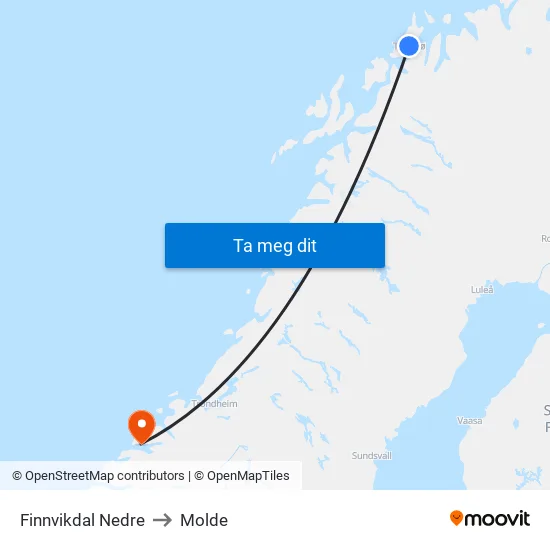 Finnvikdal Nedre to Molde map