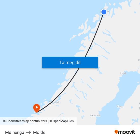 Mølnenga to Molde map