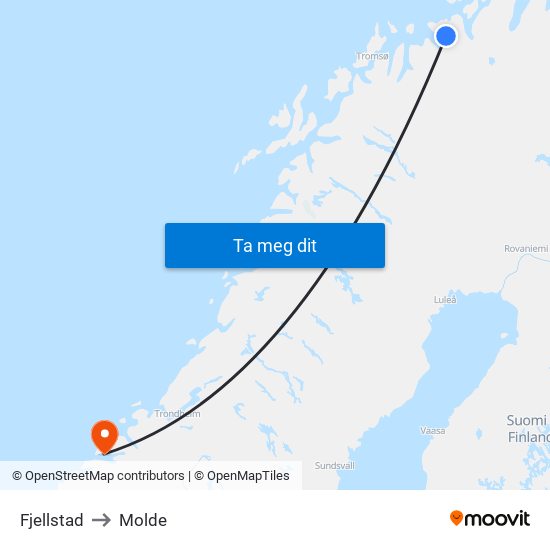 Fjellstad to Molde map