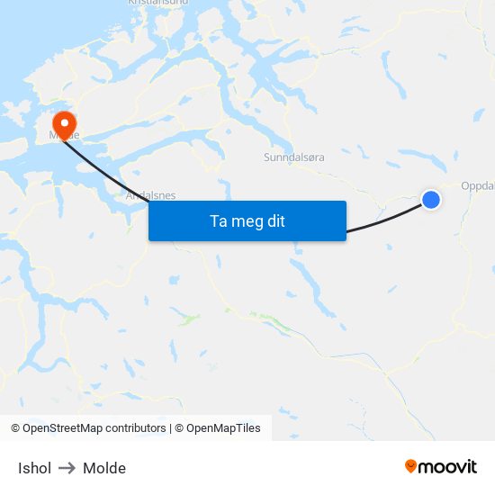 Ishol to Molde map