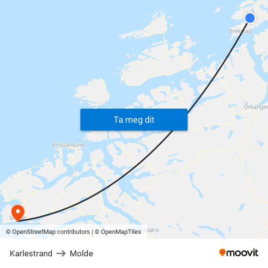 Karlestrand to Molde map
