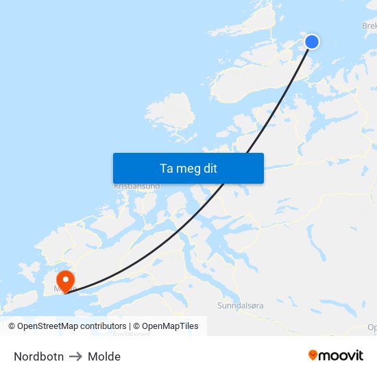 Nordbotn to Molde map