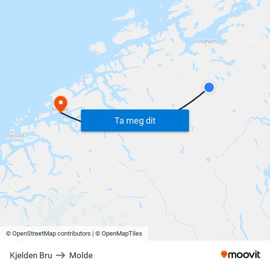 Kjelden Bru to Molde map