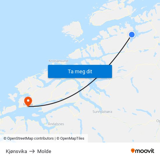 Kjønsvika to Molde map