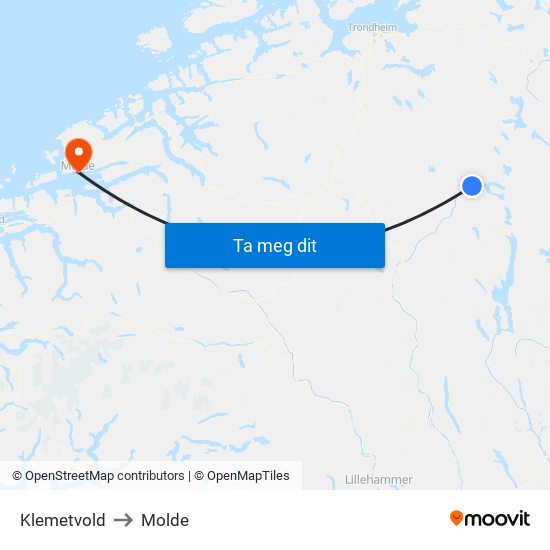 Klemetvold to Molde map