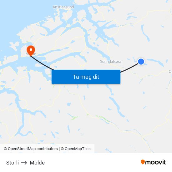 Storli to Molde map