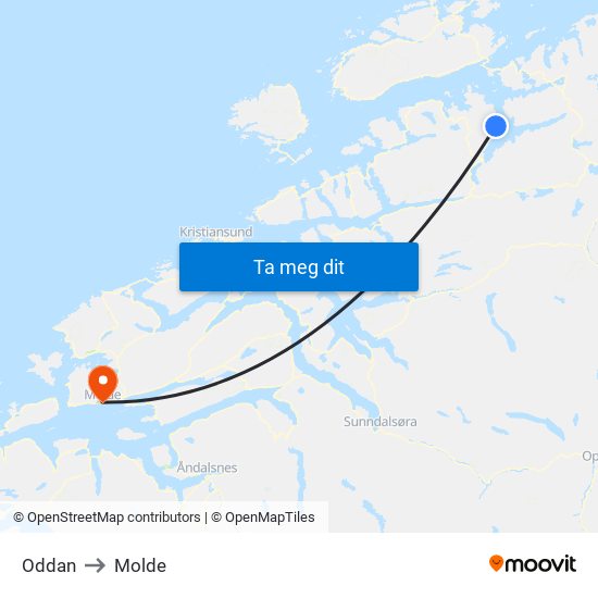 Oddan to Molde map