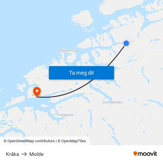 Kråka to Molde map