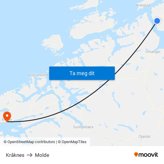 Kråknes to Molde map