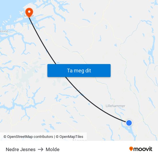 Nedre Jesnes to Molde map