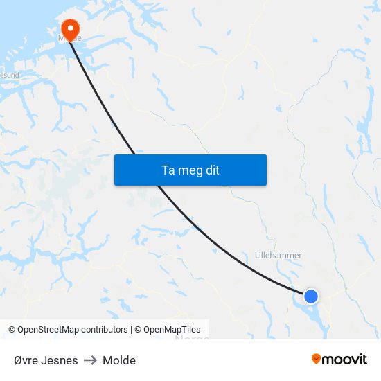 Øvre Jesnes to Molde map