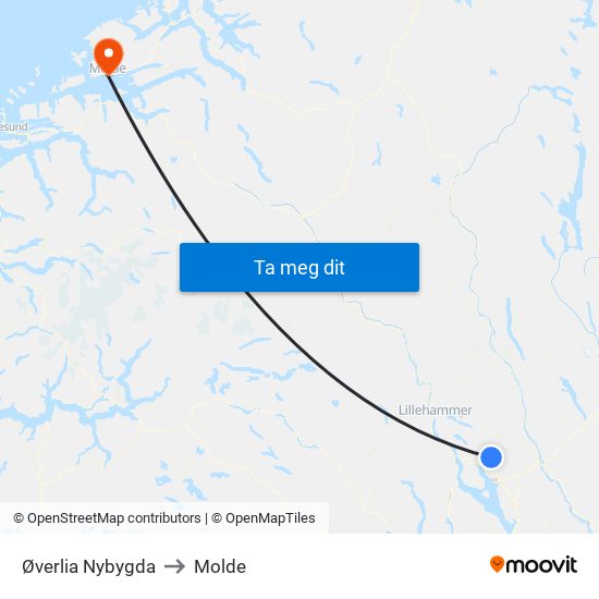 Øverlia Nybygda to Molde map