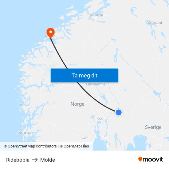 Ridebobla to Molde map