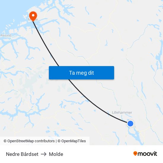 Nedre Bårdset to Molde map