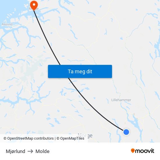 Mjørlund to Molde map