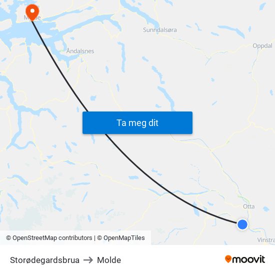 Storødegardsbrua to Molde map
