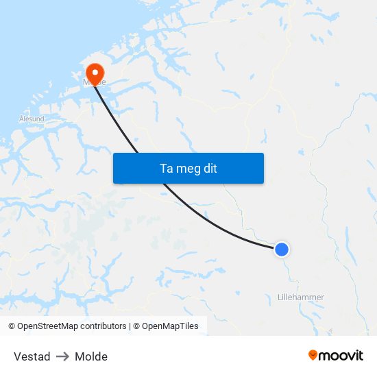 Vestad to Molde map