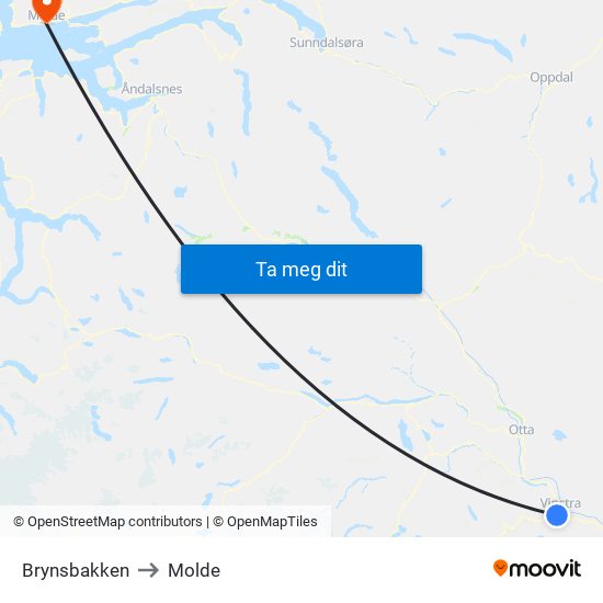 Brynsbakken to Molde map
