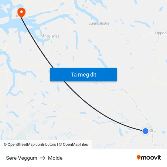 Søre Veggum to Molde map