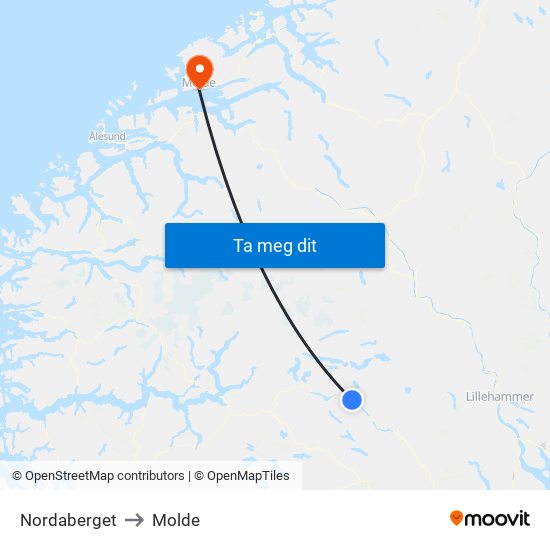 Nordaberget to Molde map