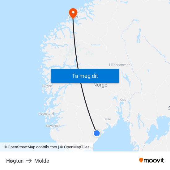 Høgtun to Molde map