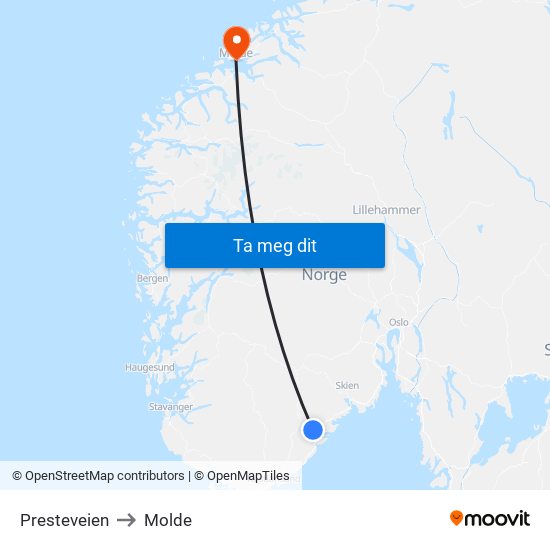 Presteveien to Molde map