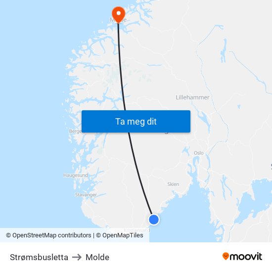 Strømsbusletta to Molde map