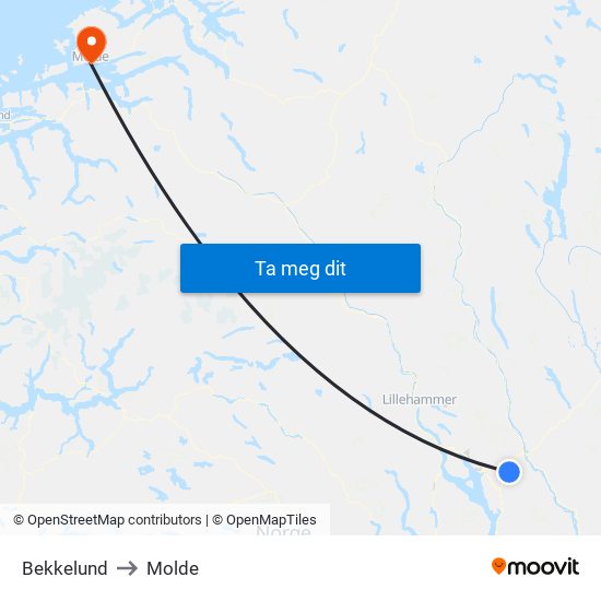 Bekkelund to Molde map