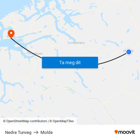Nedre Tunveg to Molde map