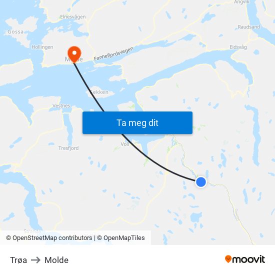 Trøa to Molde map