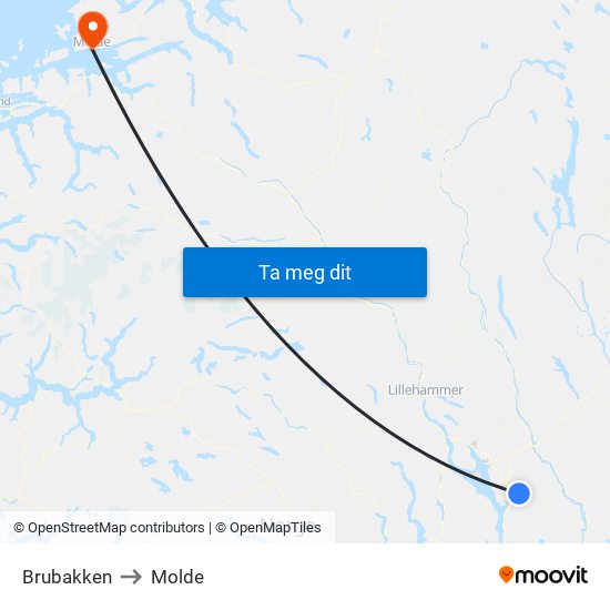 Brubakken to Molde map
