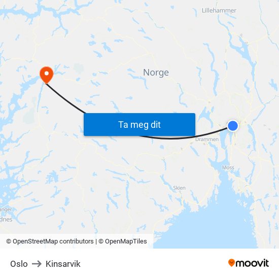 Oslo to Kinsarvik map