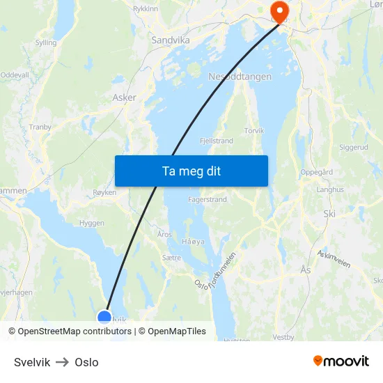 Svelvik to Oslo map