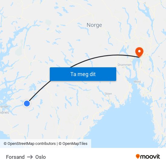 Forsand to Oslo map